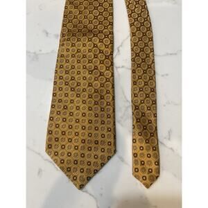 Rooster 100% Gold Silk Geometric Medallion Jacquard Tie 58 x 3.75 Quiet Luxury